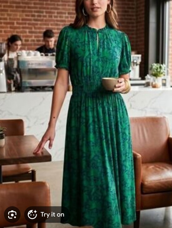Boden Dresses & Skirts - Boden Green Navy Blue Floral Jersey Midi Dress Short Sleeve Empire Waist US 10